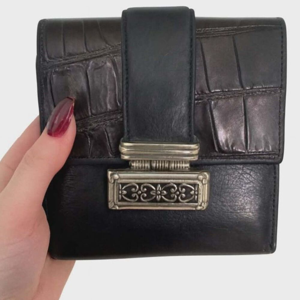 Brighton Wallet Square Tri Fold Black Leather Silver Hardware WOMEN'S WOMAN'S